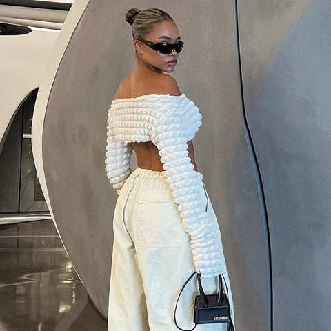 Cutout Bubble Cropped Long Sleeve