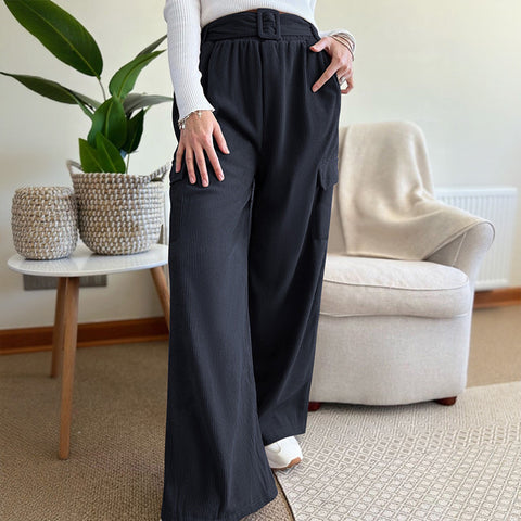 Autumn Winter Casual Simple Loose Solid Color Corduroy Wide Leg Pants Women