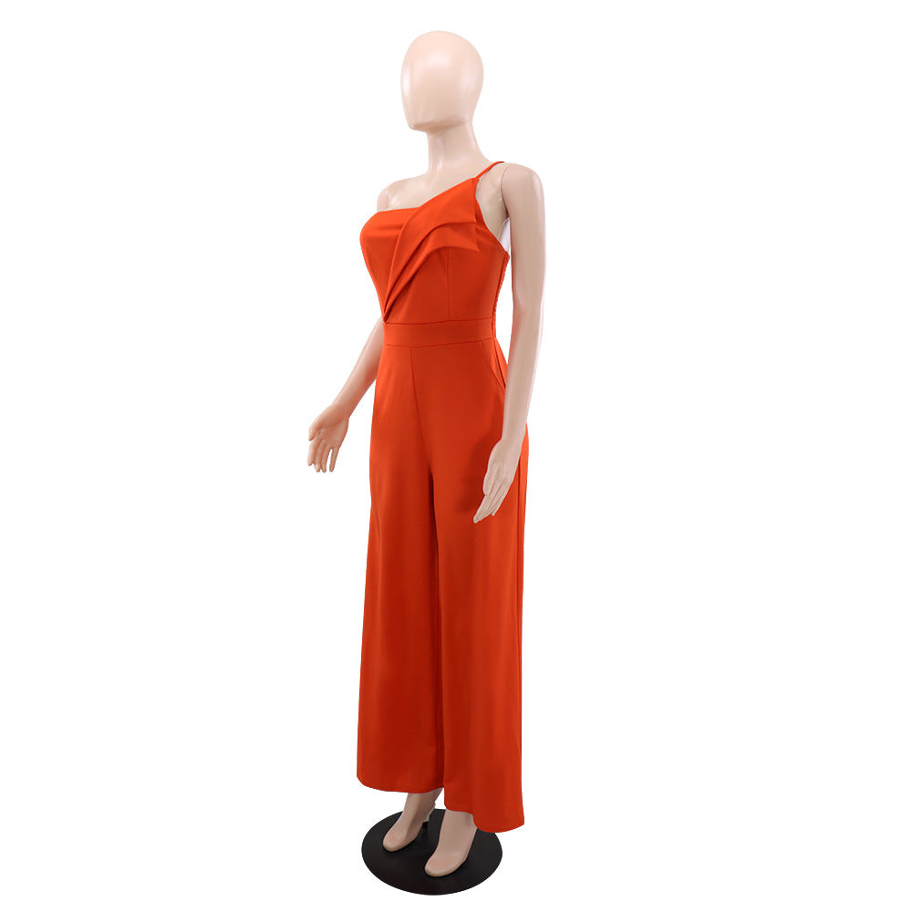 Strap Tube Design Pleated Jumpsuit Straight Leg