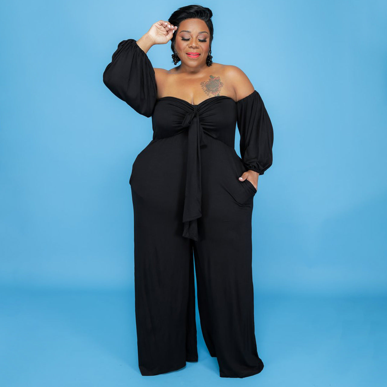 Plus Size Sexy Tube Solid Color Jumpsuit Wide jumpsuit