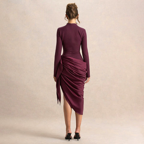Washington Elegant Solid Color Waist Tight Irregular Asymmetric Mid Length Dress