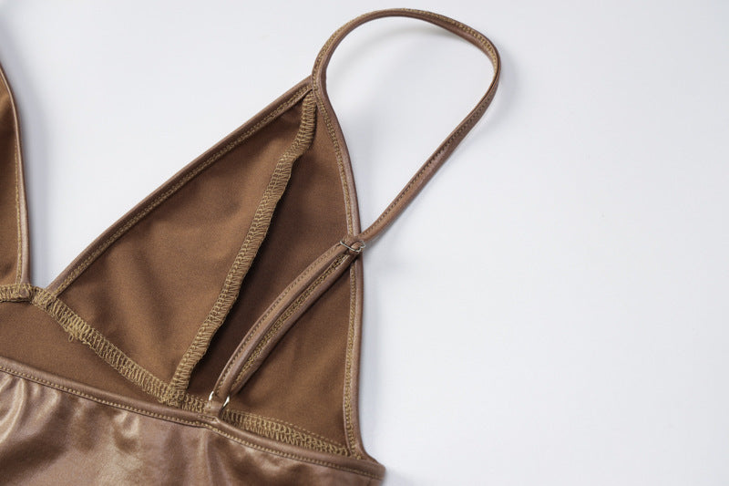 Women Sexy V neck Slim Crop Spaghetti Strap