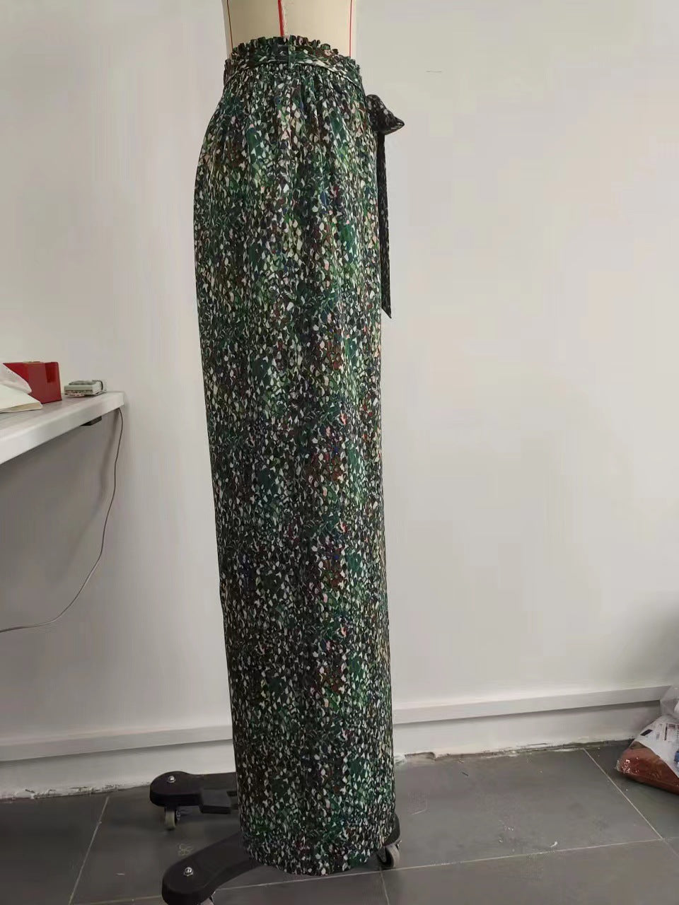 French Vintage Floral Bow Tied High Waist Drooping Wide Leg Pants Women Summer Loose Slimming Casual Pants