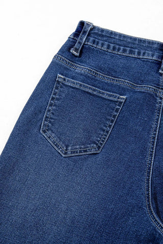 Spring Dark Blue High Waist Wide Leg Jeans Women Retro Straight Leg Pants