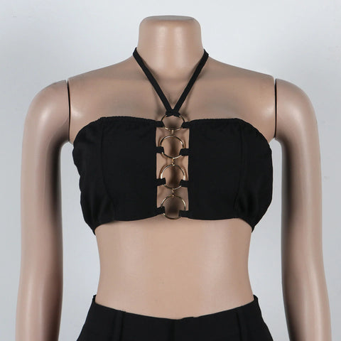 Beacon Falls Sleeveless Strapless Wide Leg Hole Hollow Out Two Piece Set