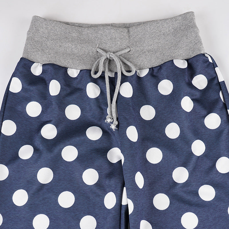 Idle Casual Trousers Polka Dot Print Contrast Color Lace up Loose Straight Walking Pants Comfortable Home Wear Pajama Pants