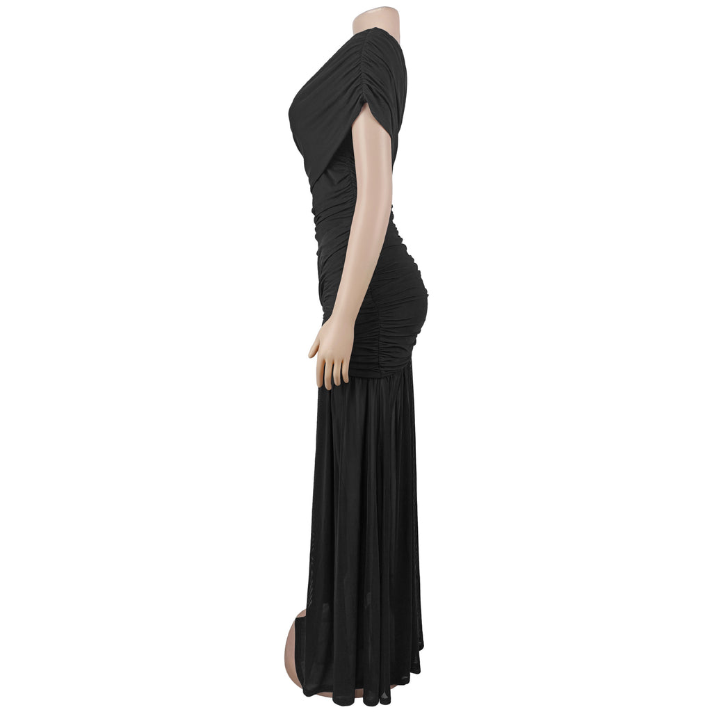 Mount Olive Sexy Formal One Shoulder Long Split Hem Solid Party Maxi Dress
