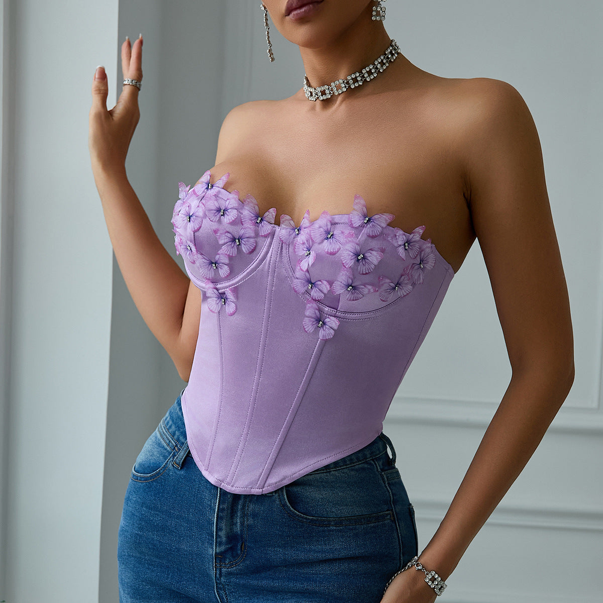 Sexy Low Cut Satin Butterfly Corset