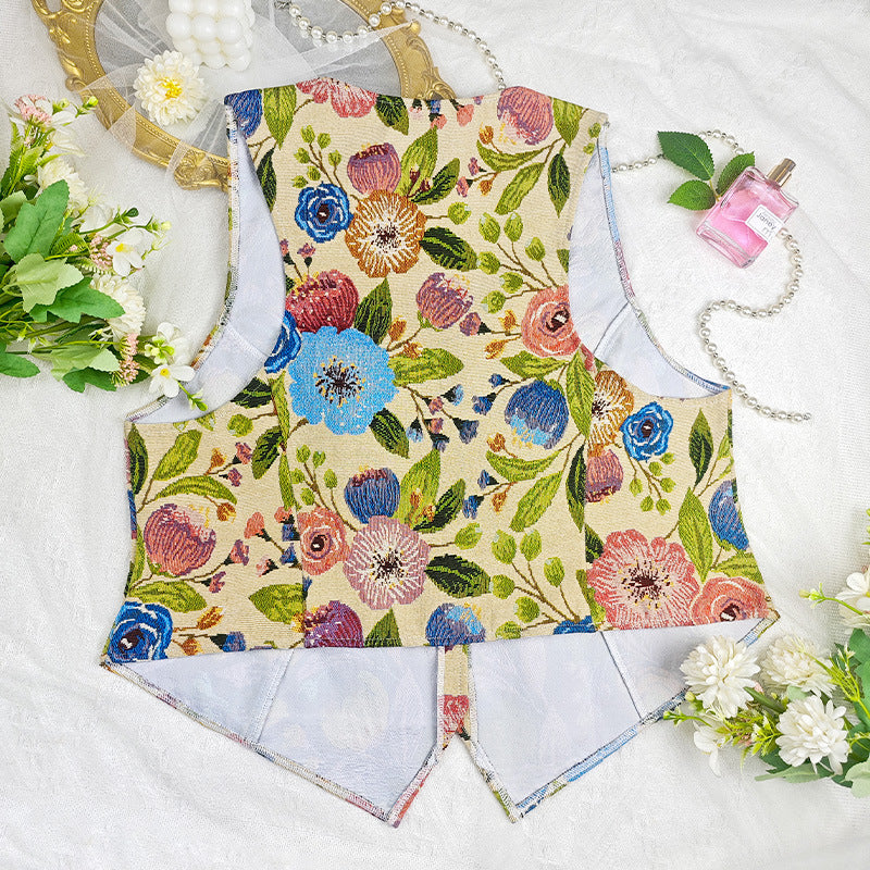 Plus Size Women Retro Printed Sexy V neck Vest French Women All Match Floral Sleeveless Top
