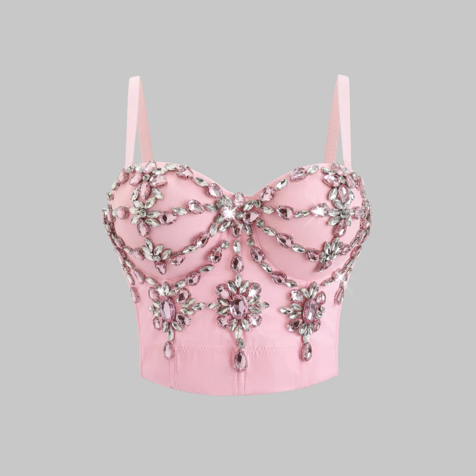 women Sling Vest Rhinestone Corset Sexy
