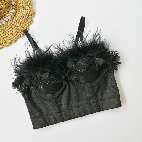 Women Stand Feather Wrapped Chest Vest