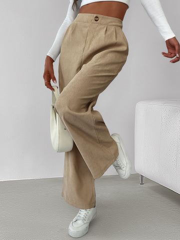 All Matching Casual Simplicity Basic Corduroy High Waist Solid Color Wide Leg Pants