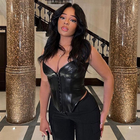 Sexy Leather Sleeveless Corset Club Women
