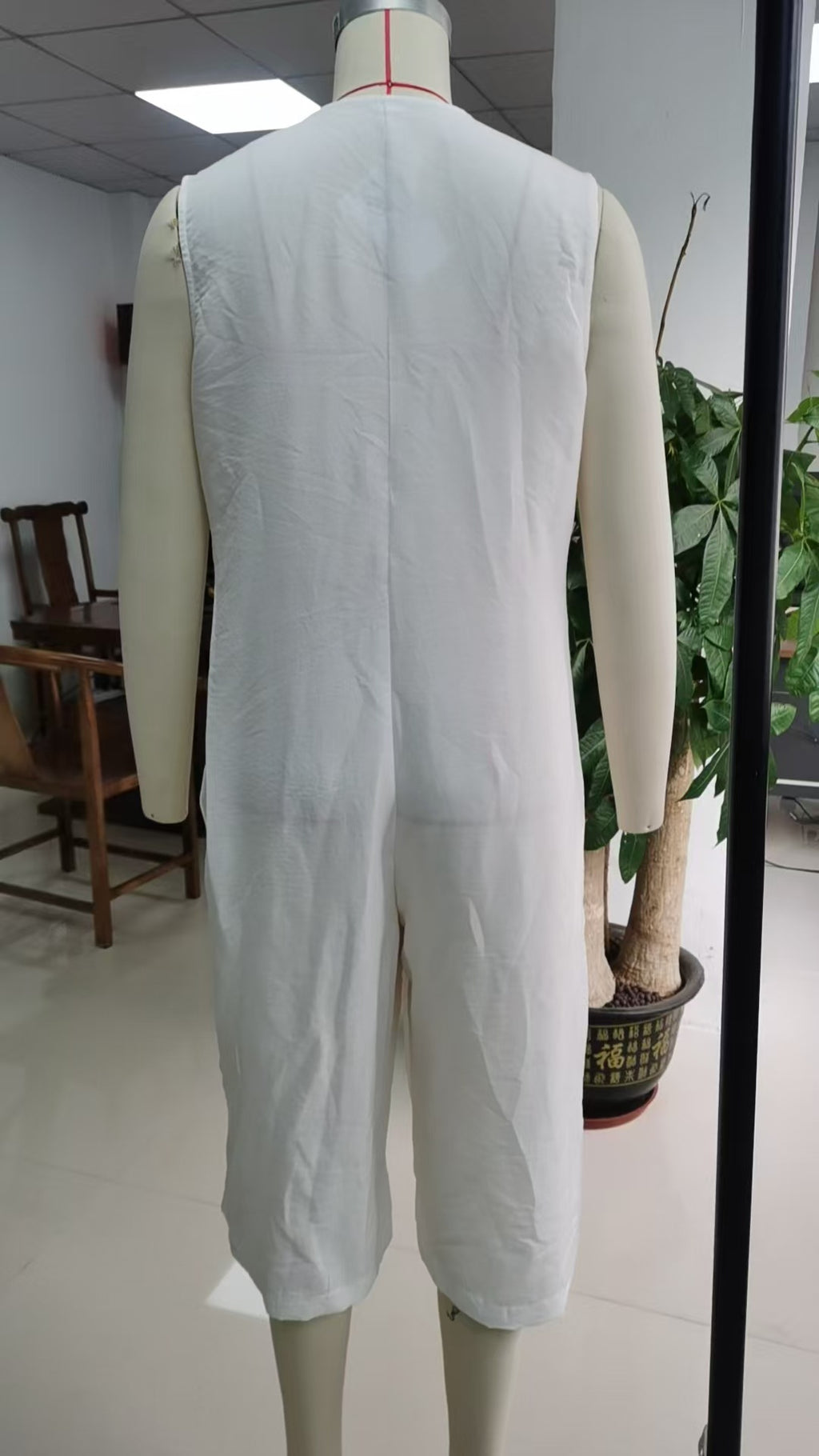 Spring Summer Casual Retro Sleeveless White Cotton Linen Wide Leg Cropped One Piece