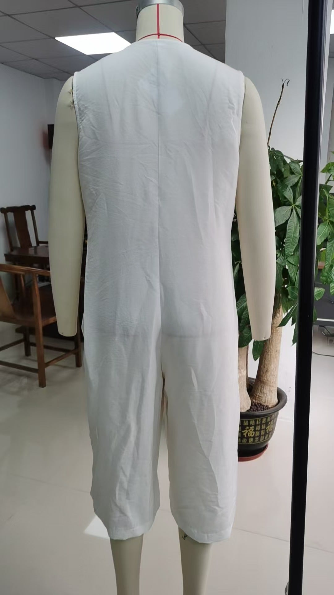 Spring Summer Casual Retro Sleeveless White Cotton Linen Wide Leg Cropped One Piece