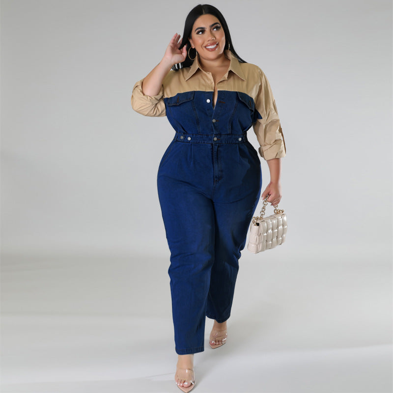 Plus Size Women Clothes Contrast Color Jumpsuit