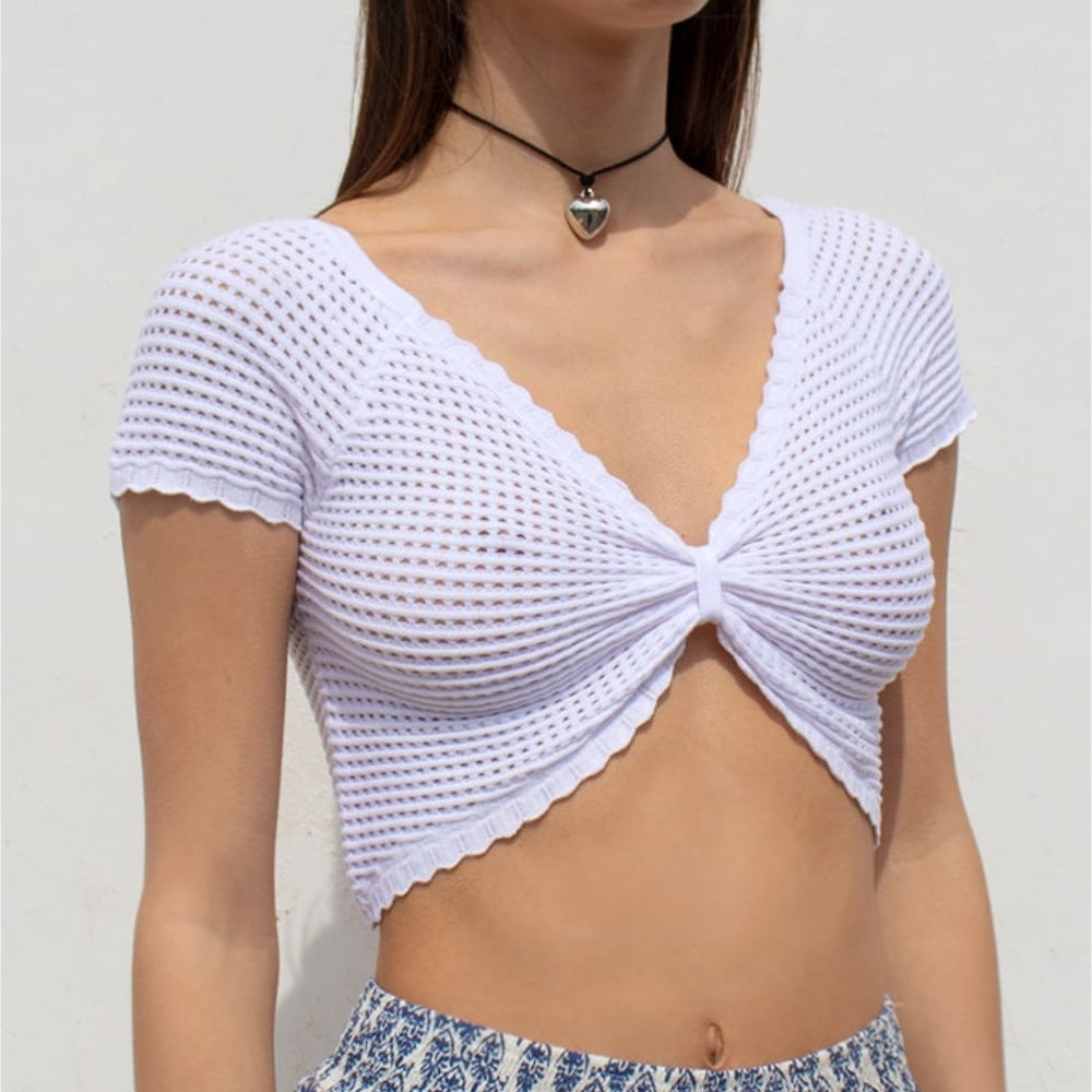 Summer Women Knitted Hollow Out Sleeve Chest