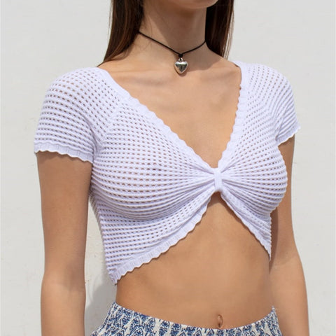 Summer Women Knitted Hollow Out Sleeve Chest
