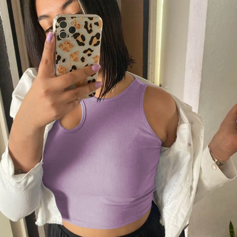 Women Cropped Slim Fit Sleeveless Vest