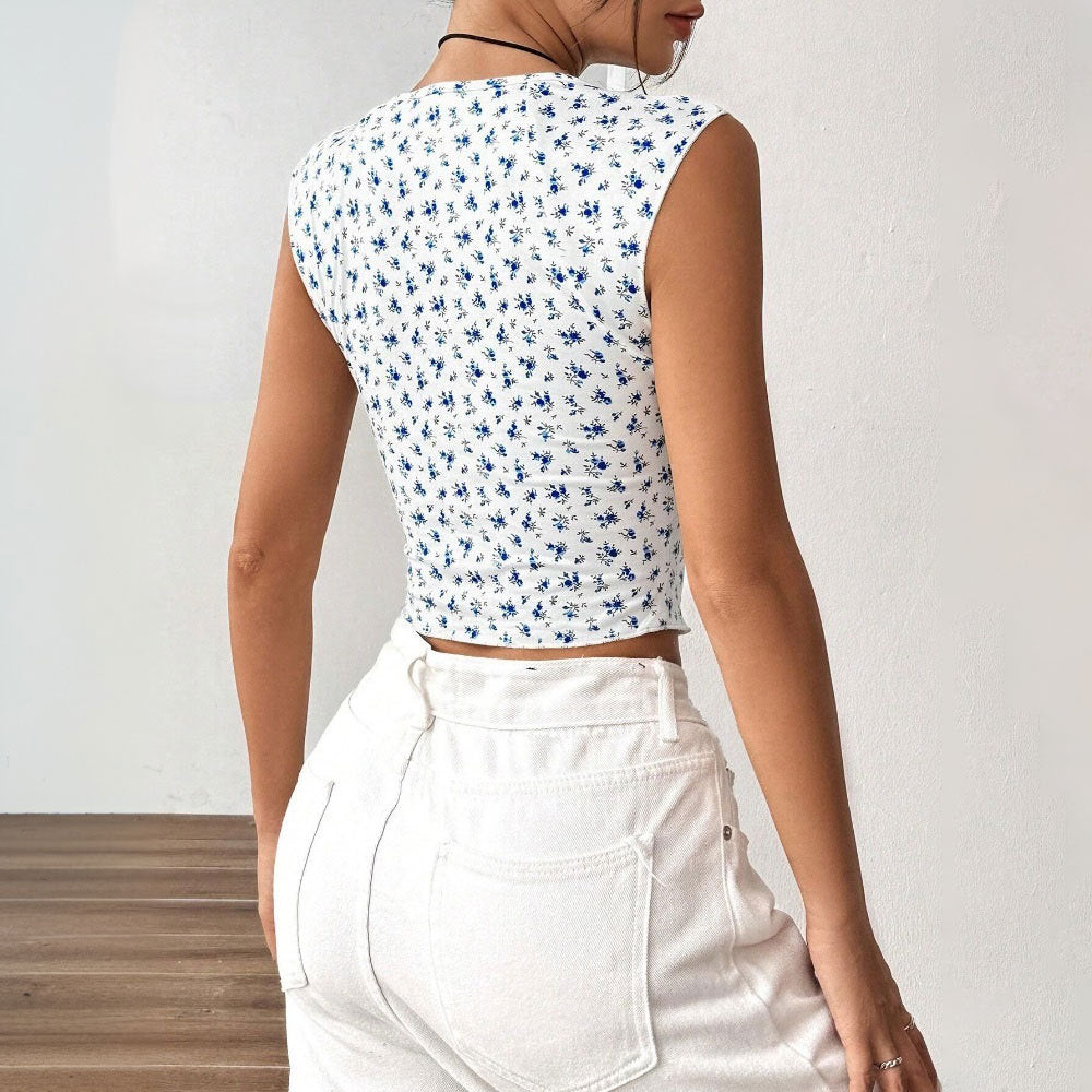 Women  Fresh Sweet  Summer Floral  Cropped