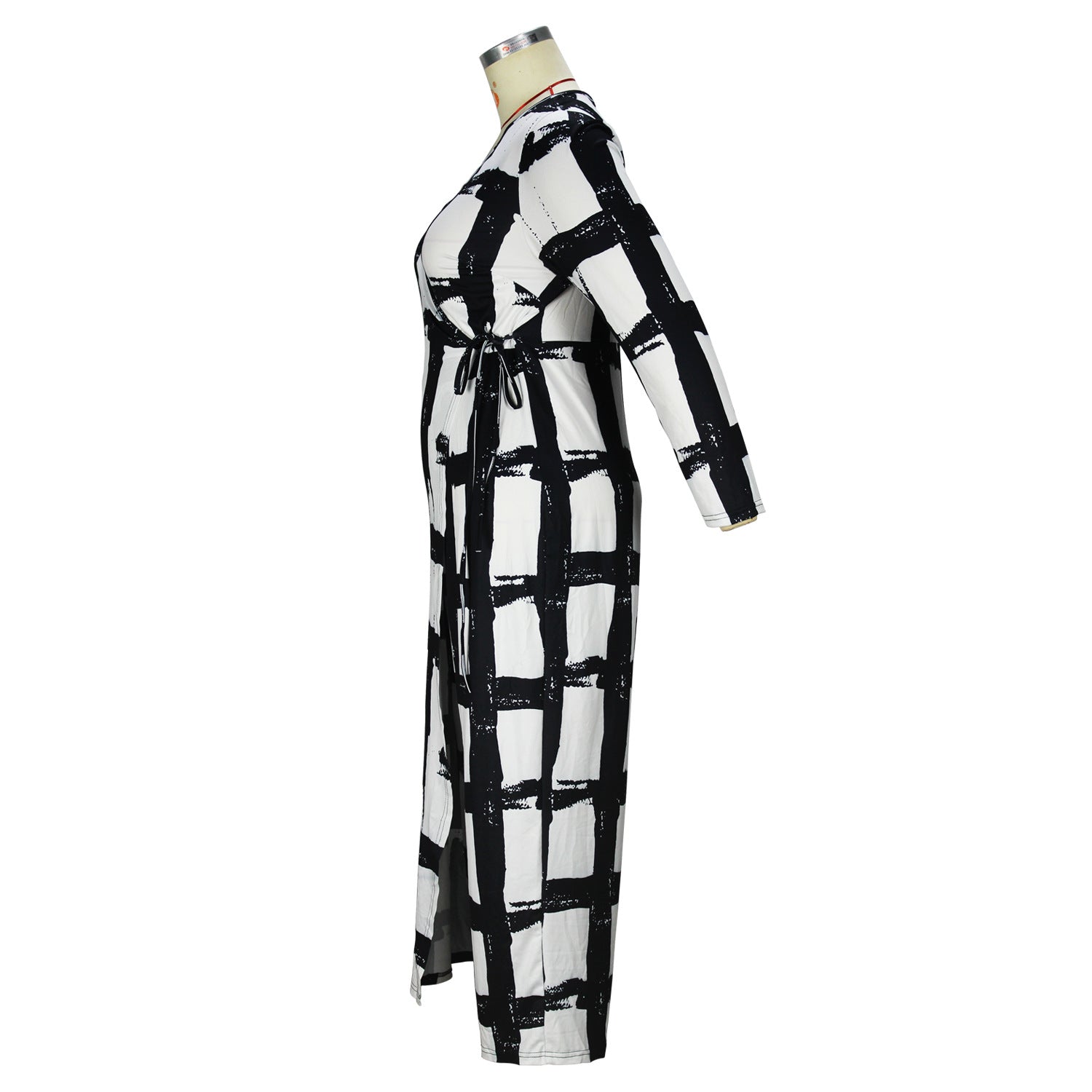 Plus Size Women Clothing V Neck Elements Printed Long Sleeve Loose Jumpsuit