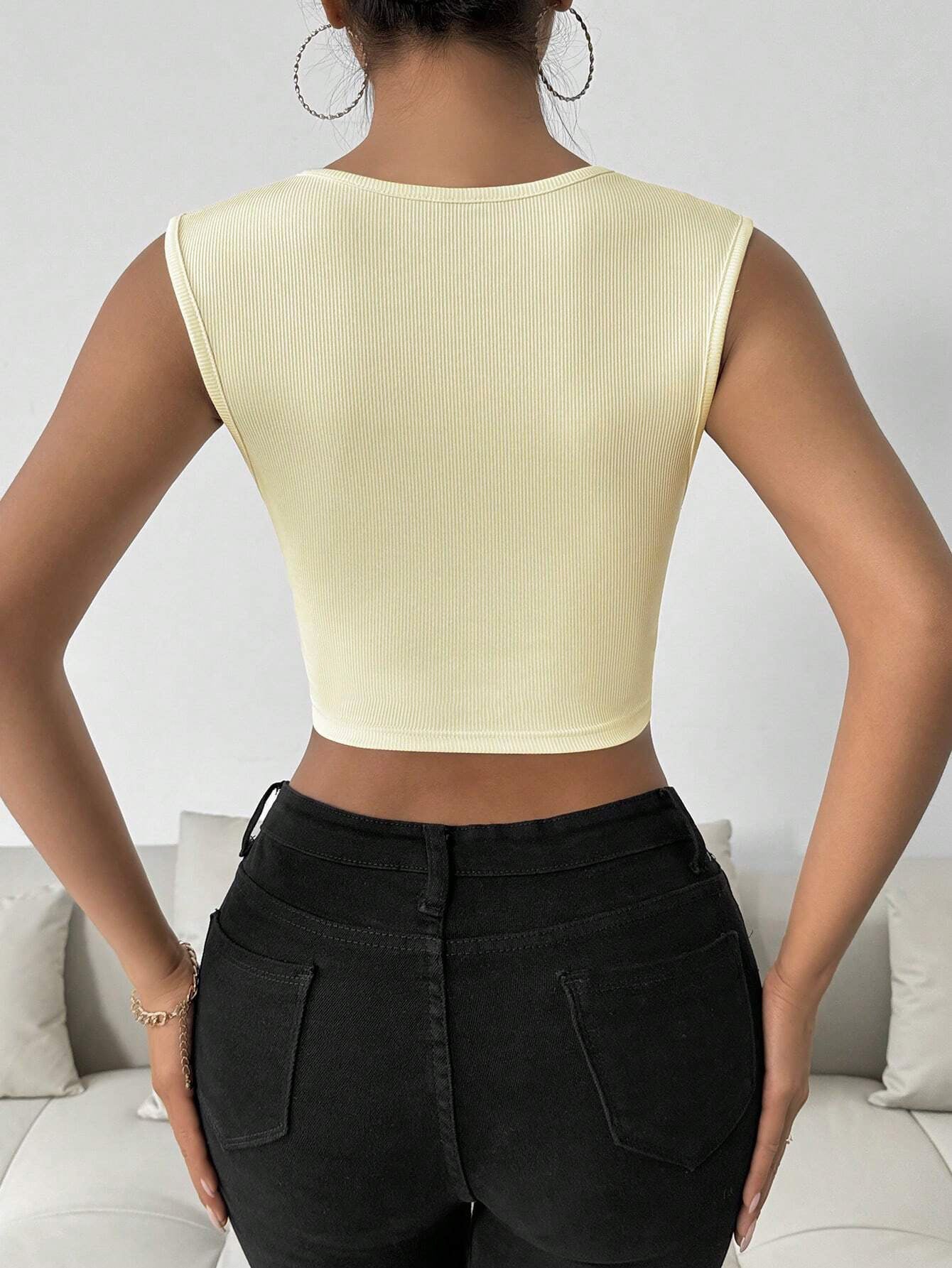 V neck  Summer Cropped Sleeveless Design