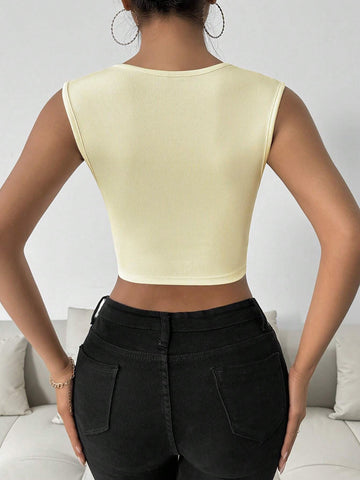 V neck  Summer Cropped Sleeveless Design