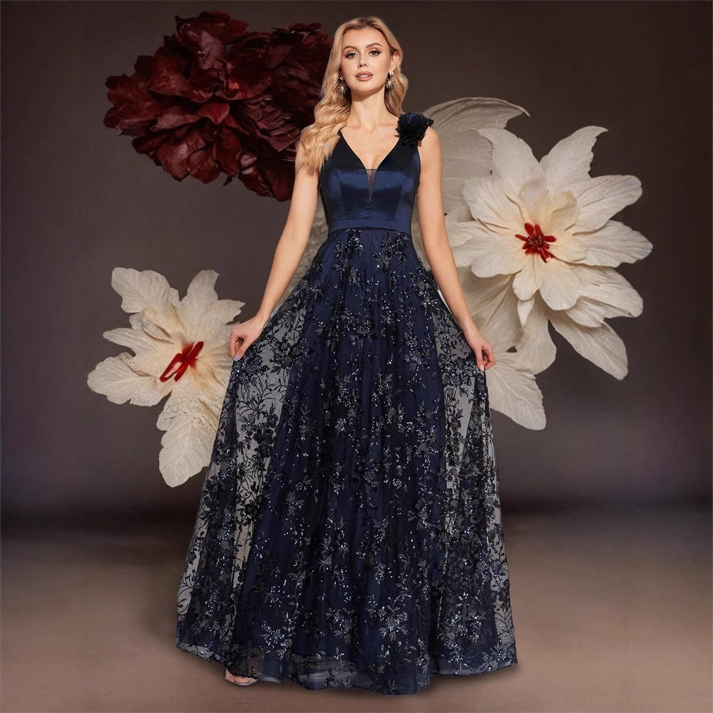 Nevada Deep V Plunge Embroidered Slim Fit Fishtail Bridesmaid Cocktail Dress