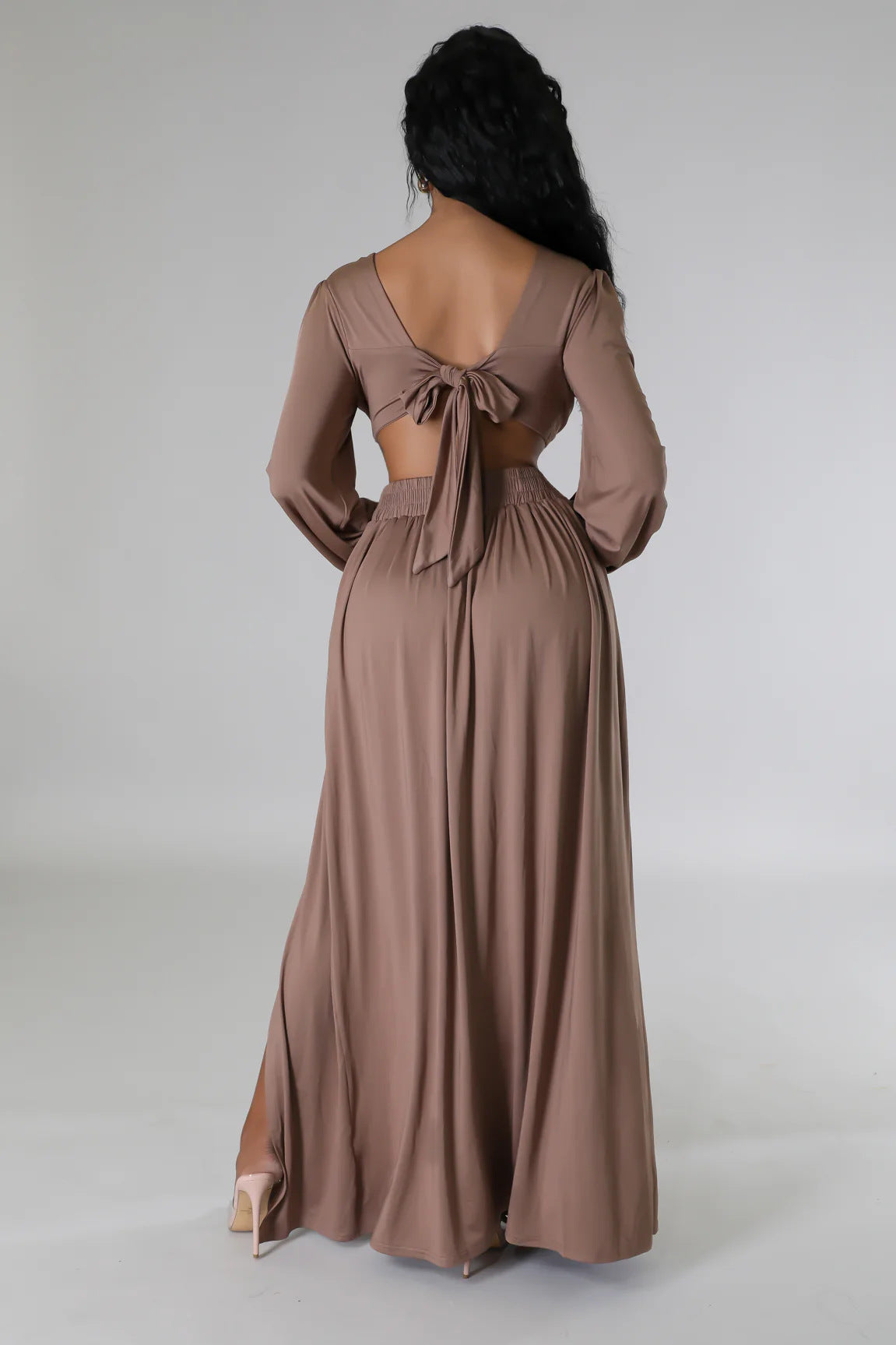 Los Patos Deep V Plunge Neck Solid Color Sexy Waist Hollow Cutout Dress