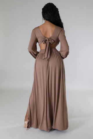 Los Patos Deep V Plunge Neck Solid Color Sexy Waist Hollow Cutout Dress