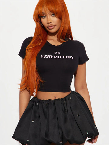 Slim Fit Sexy round Neck Cropped  Sleeve