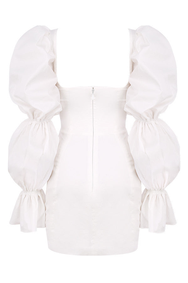 Bayonne Solid Full Puff Sleeve Square Collar Bandage Stretchy Bodycon Dresses