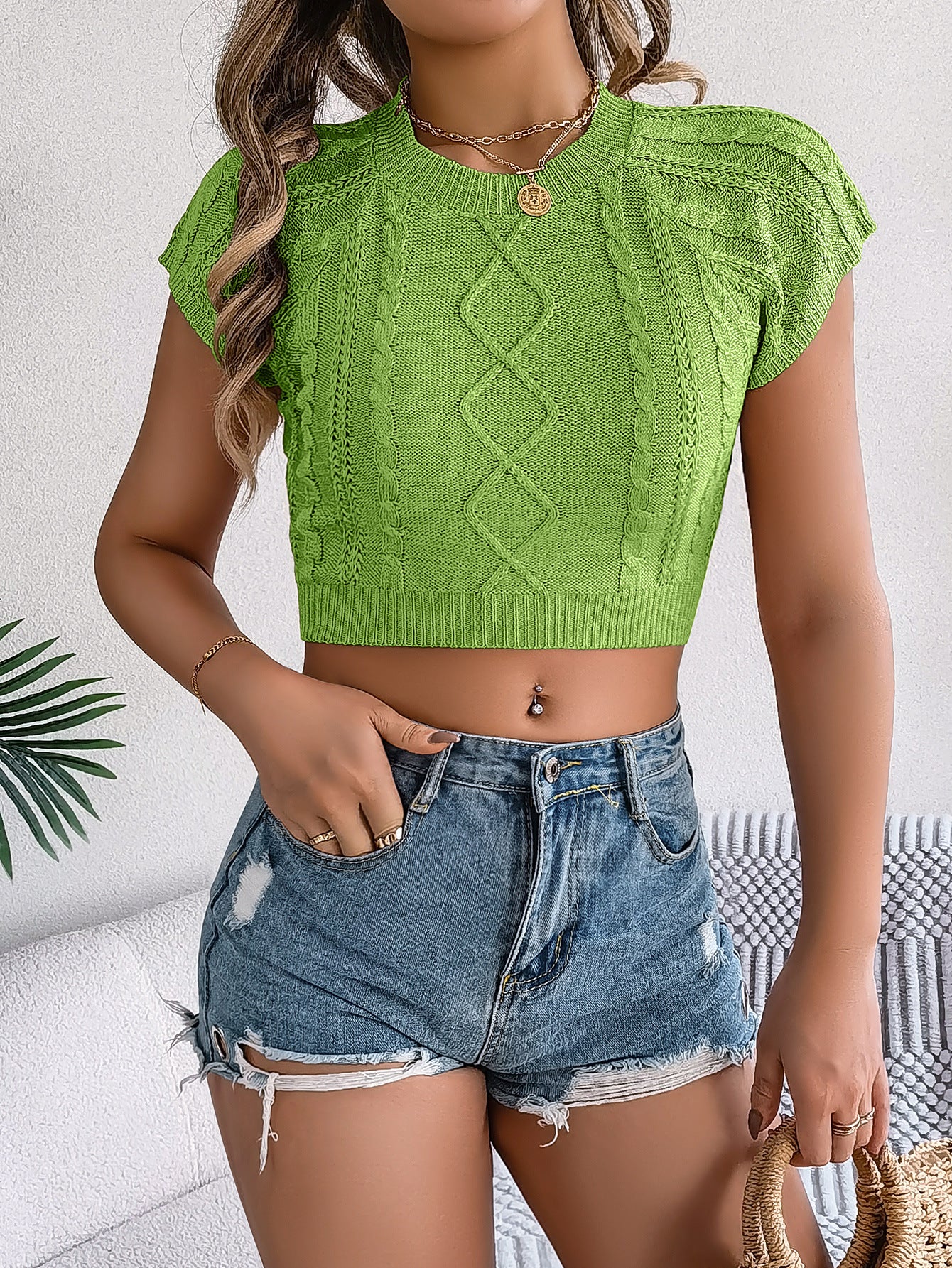 Spring Casual Solid Sleeve Cropped Women