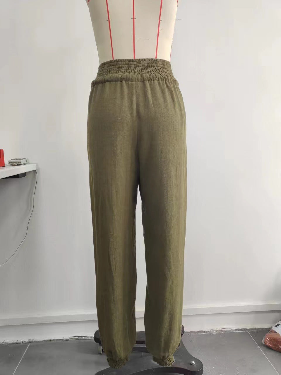 High Waist Loose Harem Casual with Big Pockets Women Pants Smocking Elastic Waist Wide Leg Pants