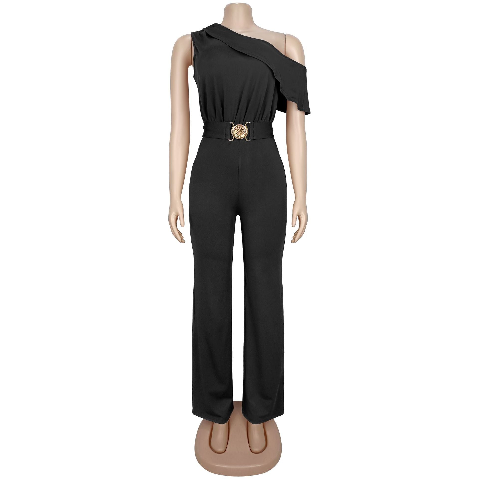 Women Wear Elegant Shoulder Belt Solid Color Jumpsuit