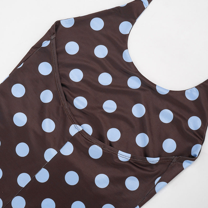 Women Clothing Summer Polka Dot Print Sleeveless Halter Tied Slim Fit Cropped Jumpsuit