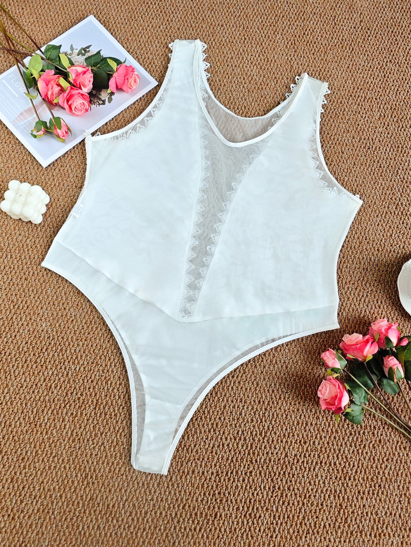 Black Sexy Rhombus Lace Slim Fit Patchwork Lace Sexy Siamese Top Plus Size Girl Slimming