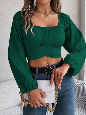women Spring Casual Lantern Sleeve Waist Chiffon