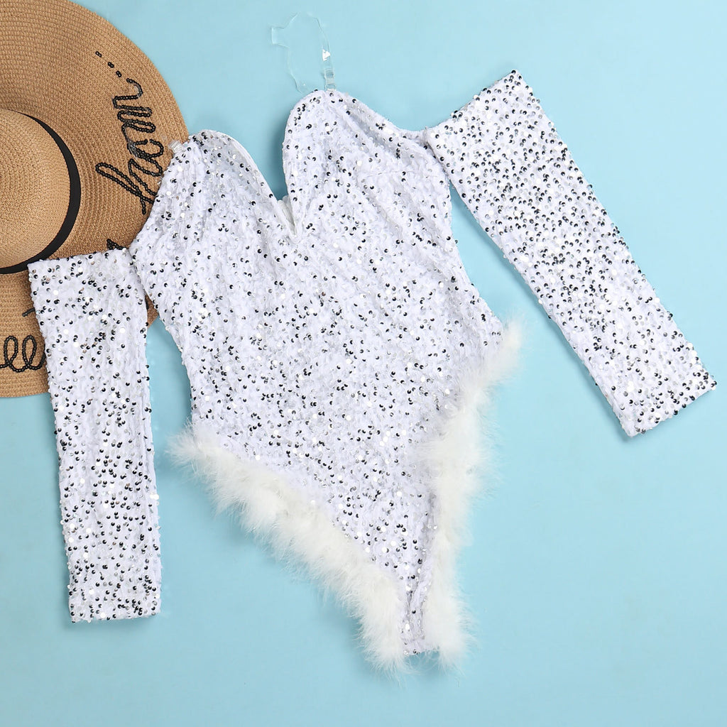 Sexy Slim Fit Feather Sequin Jumpsuit
