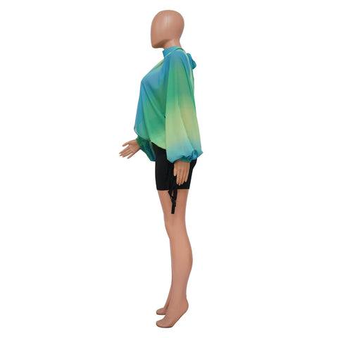 Women  Printing Batwing Sleeve