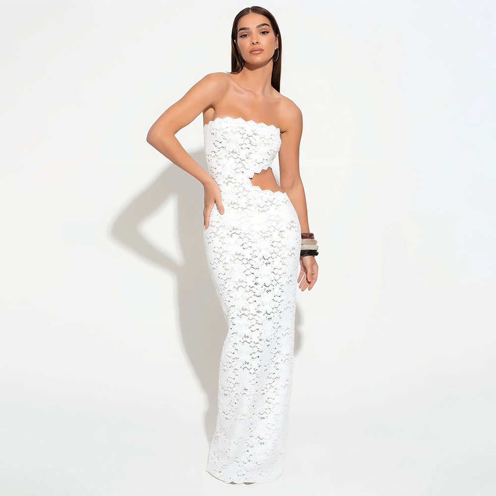 Pedro Brand Sexy Lace Hollow Out Cutout Split Tube Dress