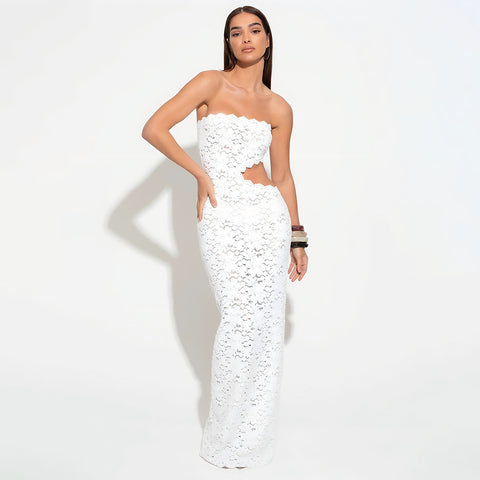 Pedro Brand Sexy Lace Hollow Out Cutout Split Tube Dress