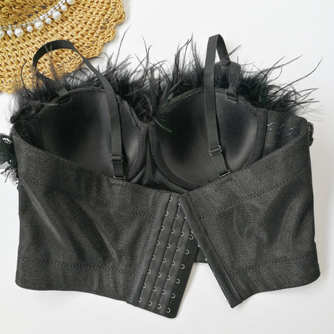 Women Stand Feather Wrapped Chest Vest