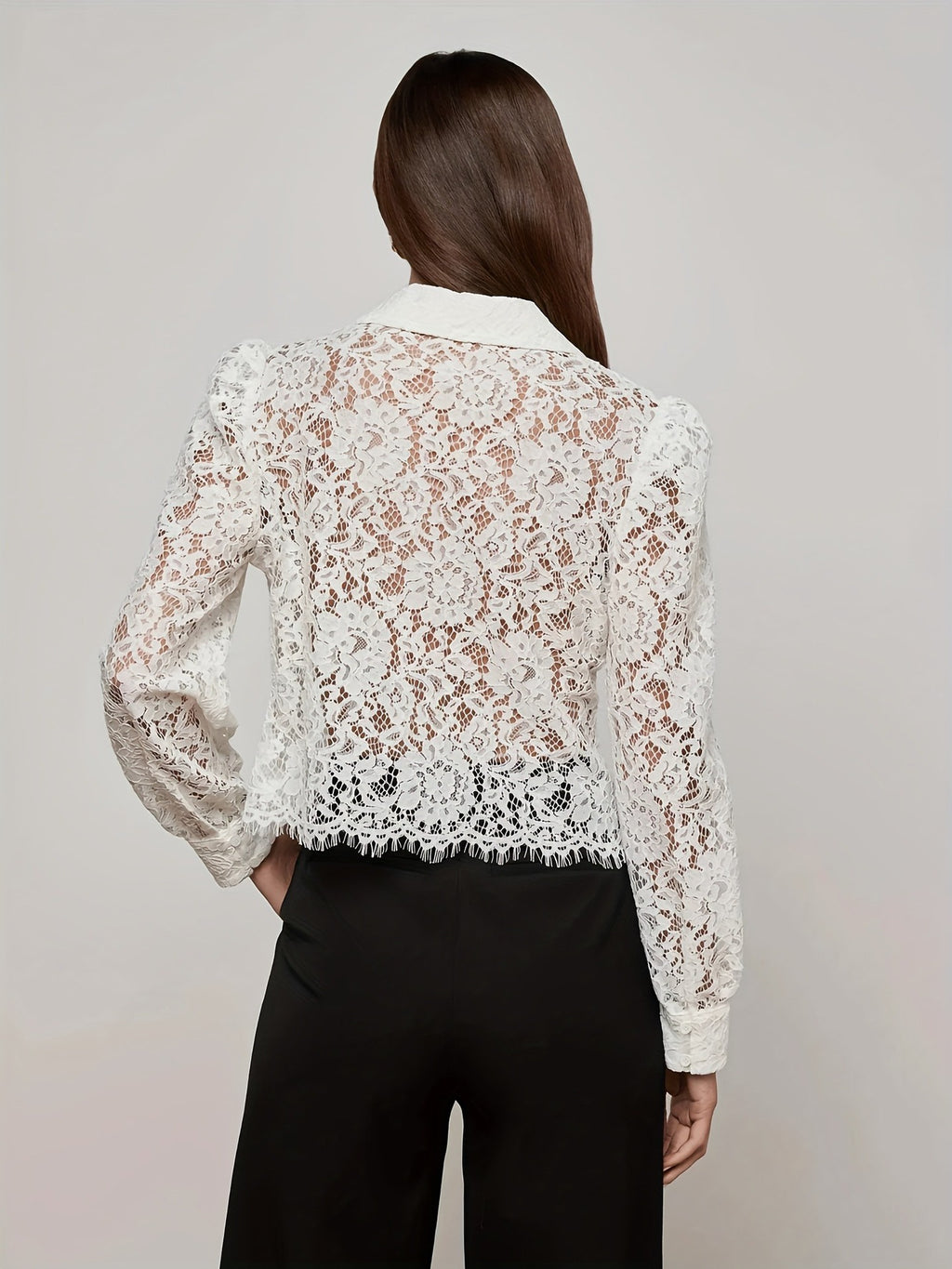 Women  Lace Long Sleeve Tassel Transparent