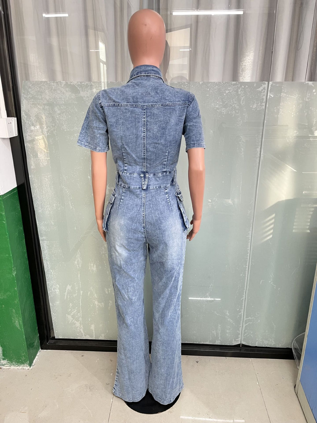 Waist Slim Elastic Fried Floral Wash Denim Jumpsuit Jumpsuit Bell Bottom Pants