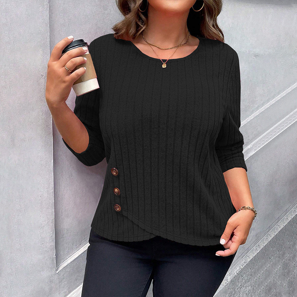 Plus Size Women Simple T shirt Autumn Winter All Match Office Slim Fit Underwear Top