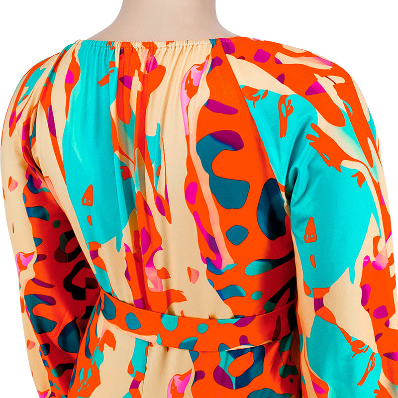 plus Size Women Clothing Autumn Printed Sexy off the Shoulder Long Sleeve Jumpsuit