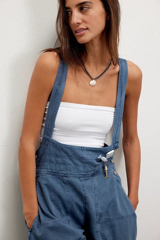Women Loose Casual Side Pocket Sleeveless Denim Suspender Pants