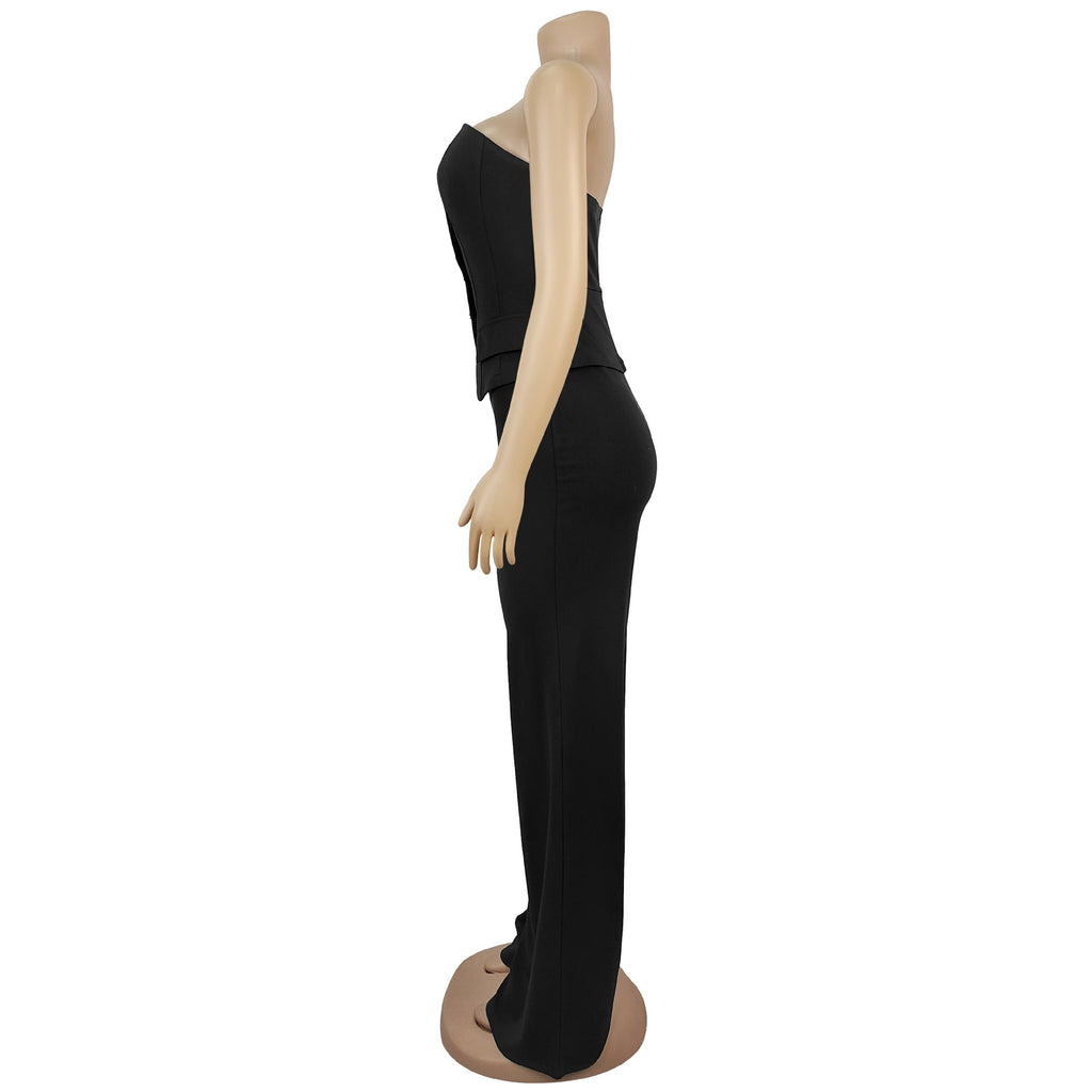 Women Wear Sexy Tube Top Backless Casual Wide Leg Jumpsuit
