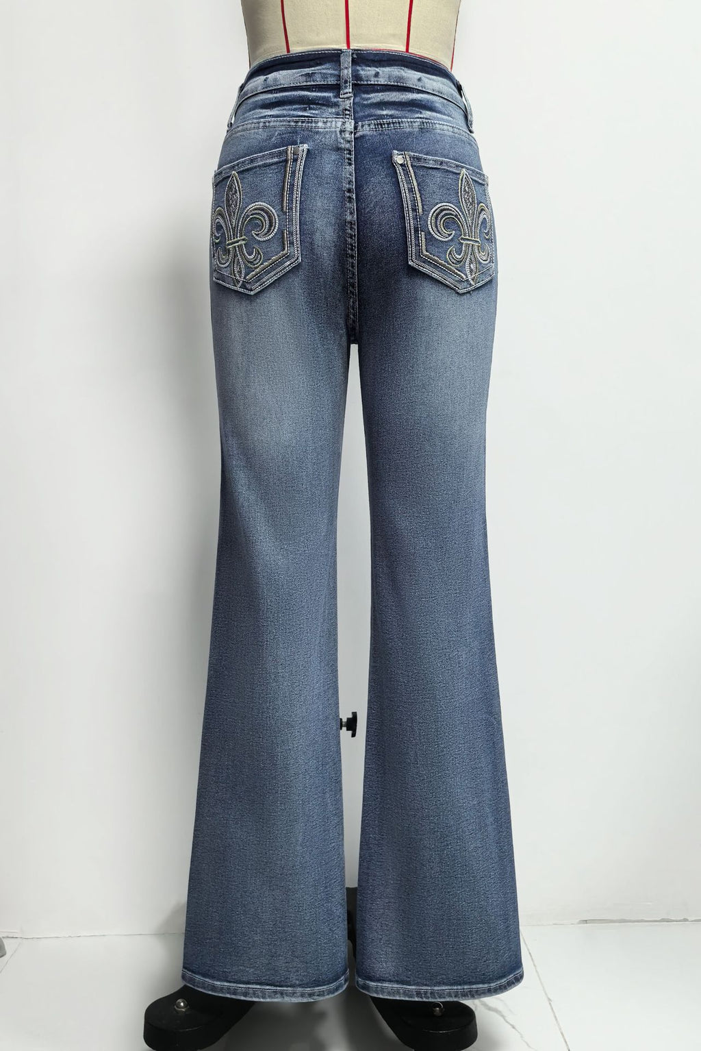 Spring Summer Back Pocket Embroidered Jeans Double Button Slimming Stretch Denim Trousers